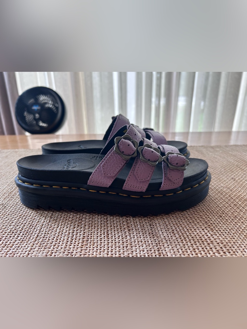 Dr Martens Blaire Flower Buckle Sandals w/Lilac Leather Straps & Chunky Sole. 9 - Picture 5 of 6